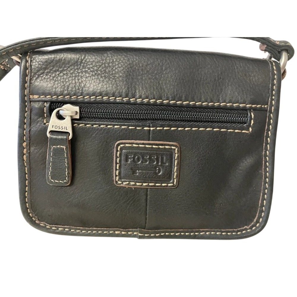 Fossil Maddox Black Leather Crossbody Flap Bag Turn Lock Small Purse - Picture 4 of 5